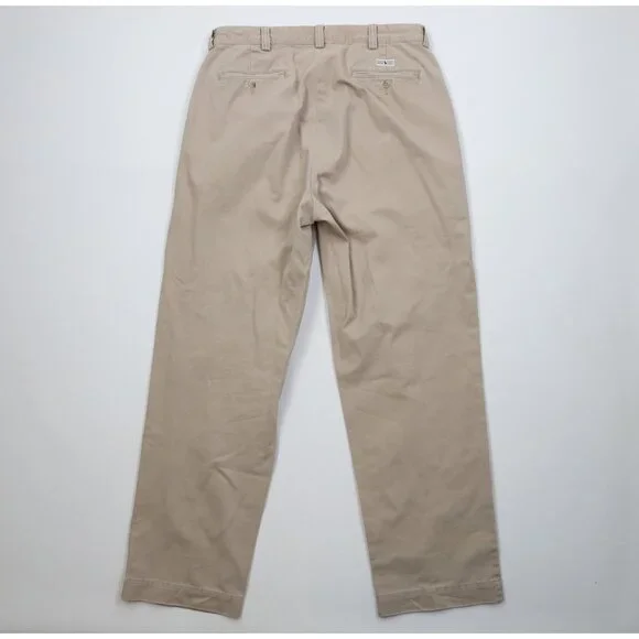 Vintage 90s Ralph Lauren Mens 34x32 Faded Wide Leg Chino Pants Beige Cotton